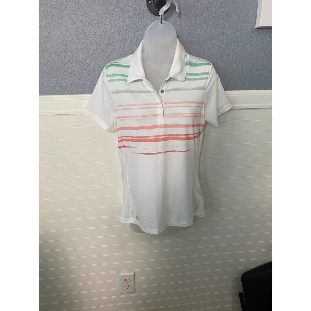 Adidas White Stripe Collared Short Sleeve Shirt